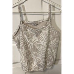 Loft Crop Top Textured Cream & Beige Tropical Leafy Pattern Elastic Hem Sz L